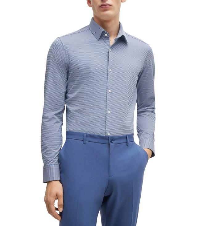 boss open blue printed regular fit shirt