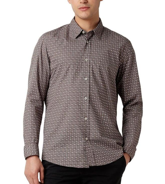 boss open brown printed regular fit shirt