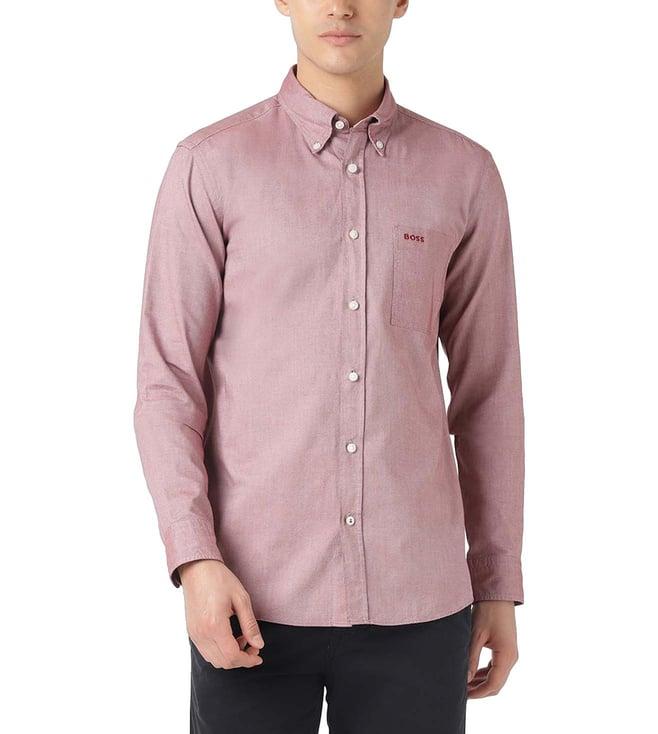 boss open brown slim fit shirt