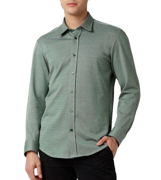 boss open green printed slim fit shirt