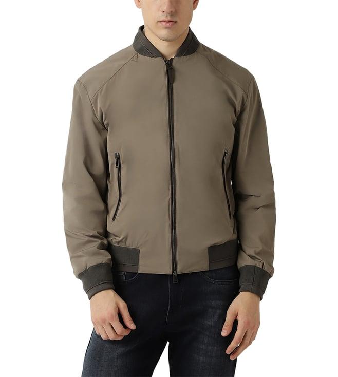 boss open green regular fit bomber jacket