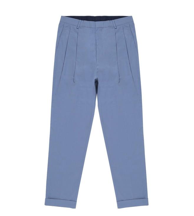 boss open grey regular fit pleated trousers