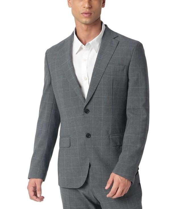 boss silver plaid slim fit suit