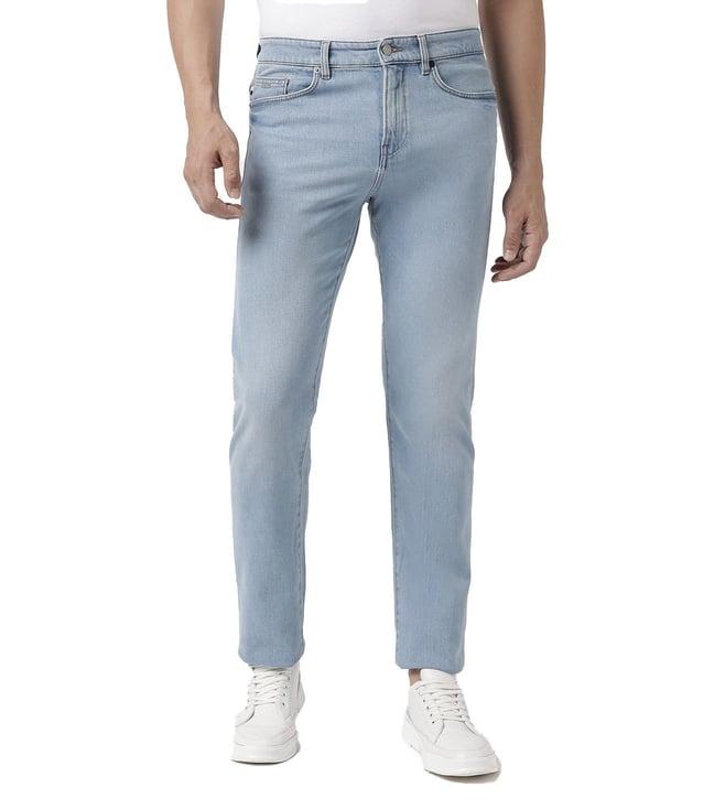 boss slim light pastel blue lightly washed mid rise jeans