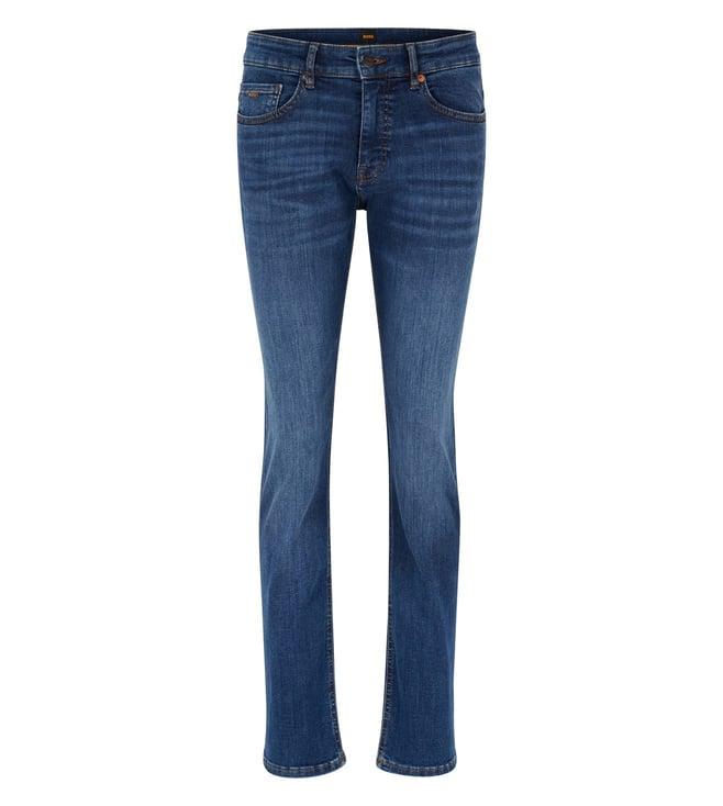 boss slim navy heavily washed mid rise jeans