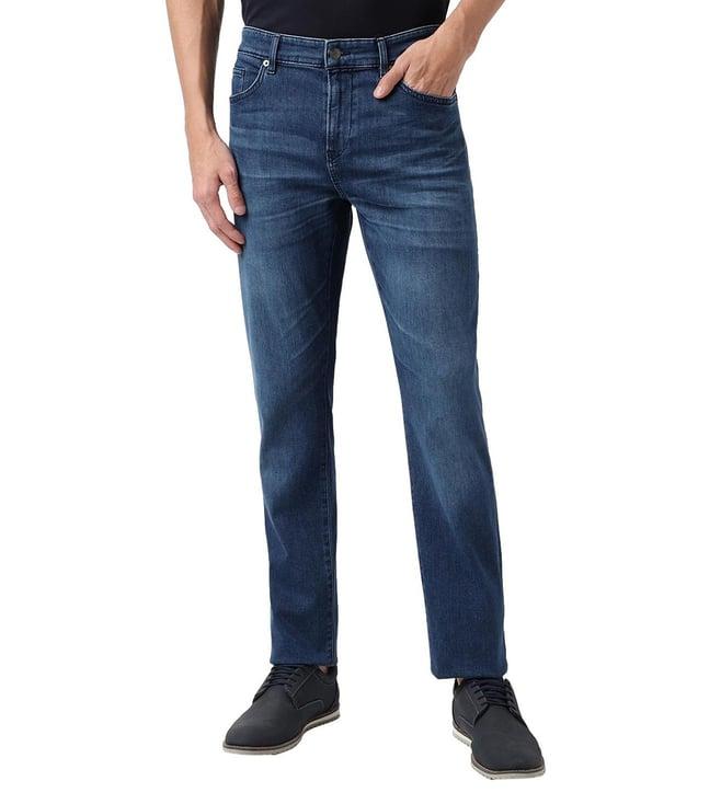 boss slim navy lightly washed mid rise jeans