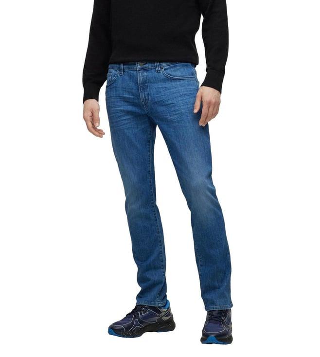 boss slim navy lightly washed mid rise jeans