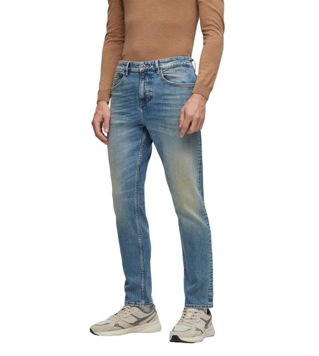 boss tapered navy lightly washed mid rise jeans