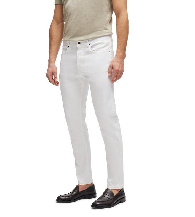 boss tapered white lightly washed mid rise jeans