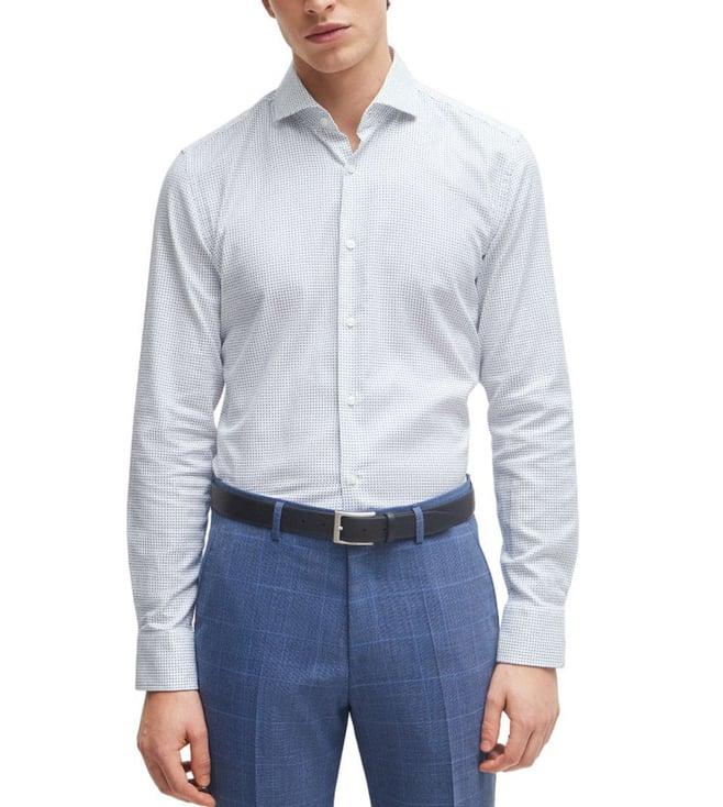 boss white geometric slim fit shirt