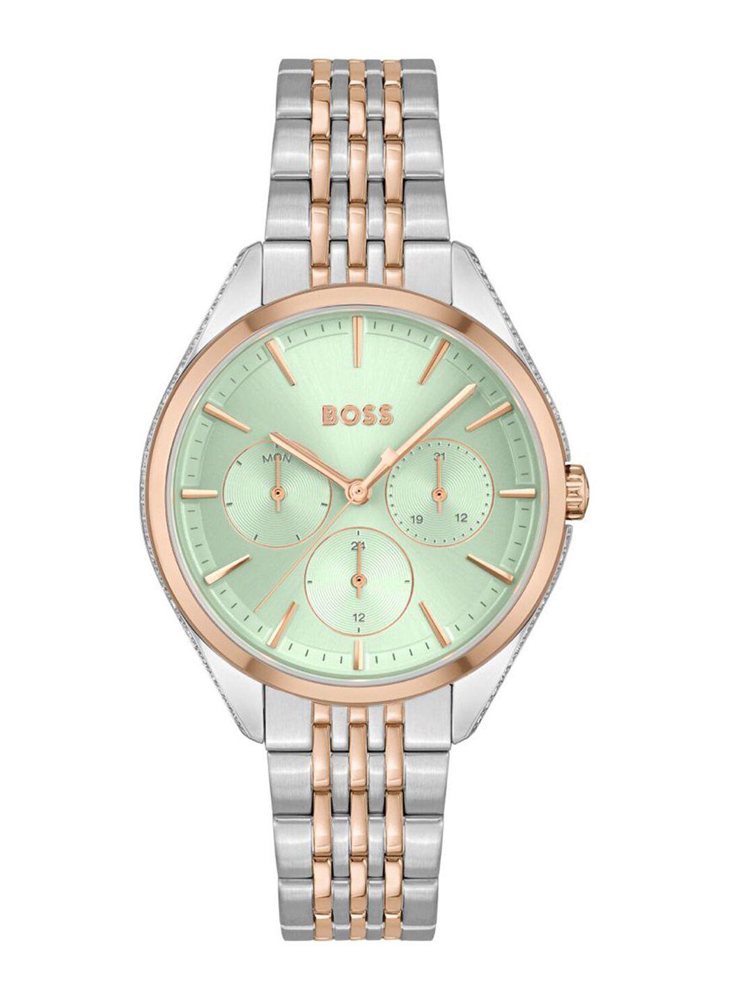boss women brass dial & stainless steel straps analogue multi function watch 01502641