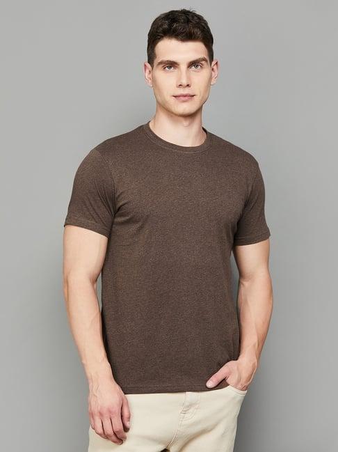 bossini brown cotton regular fit t-shirt