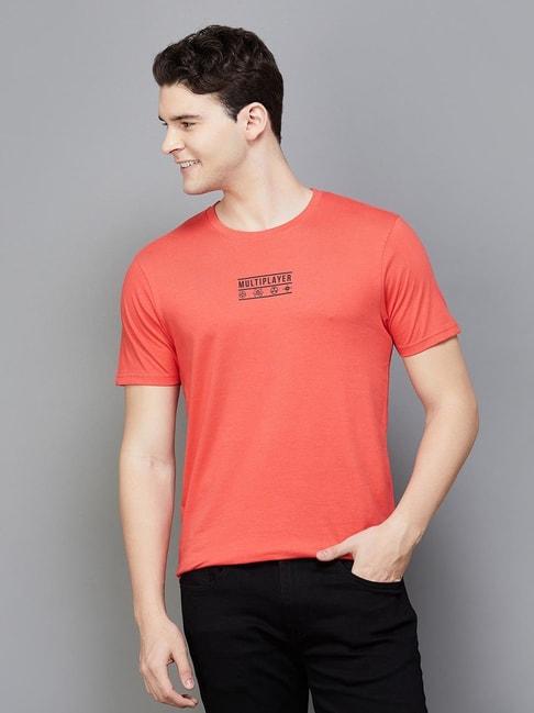 bossini red regular fit printed crew t-shirt