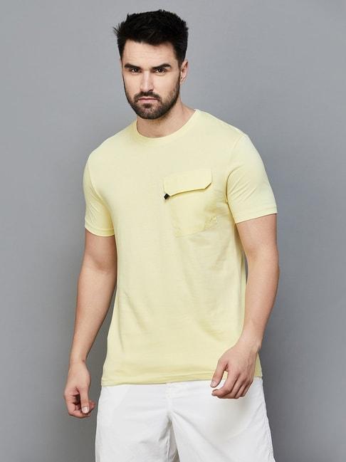 bossini yellow cotton regular fit printed t-shirt