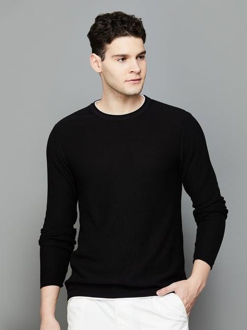 bossini black cotton regular fit texture sweater