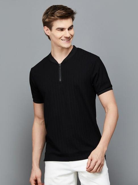 bossini black regular fit striped t-shirt