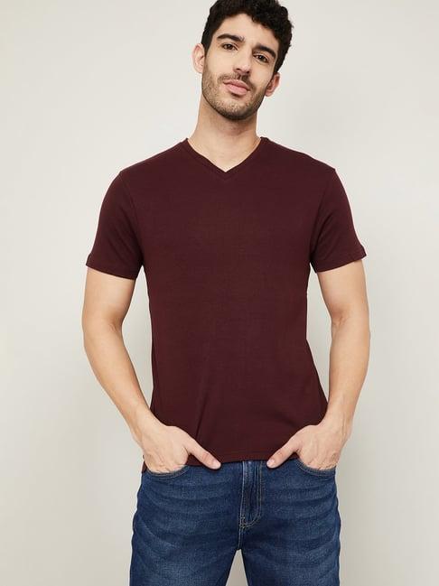 bossini brown cotton regular fit t-shirt