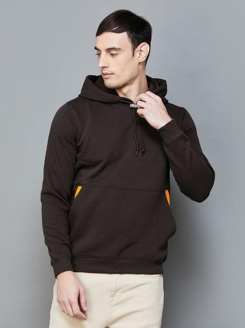 bossini brown regular fit hooded sweatshirt