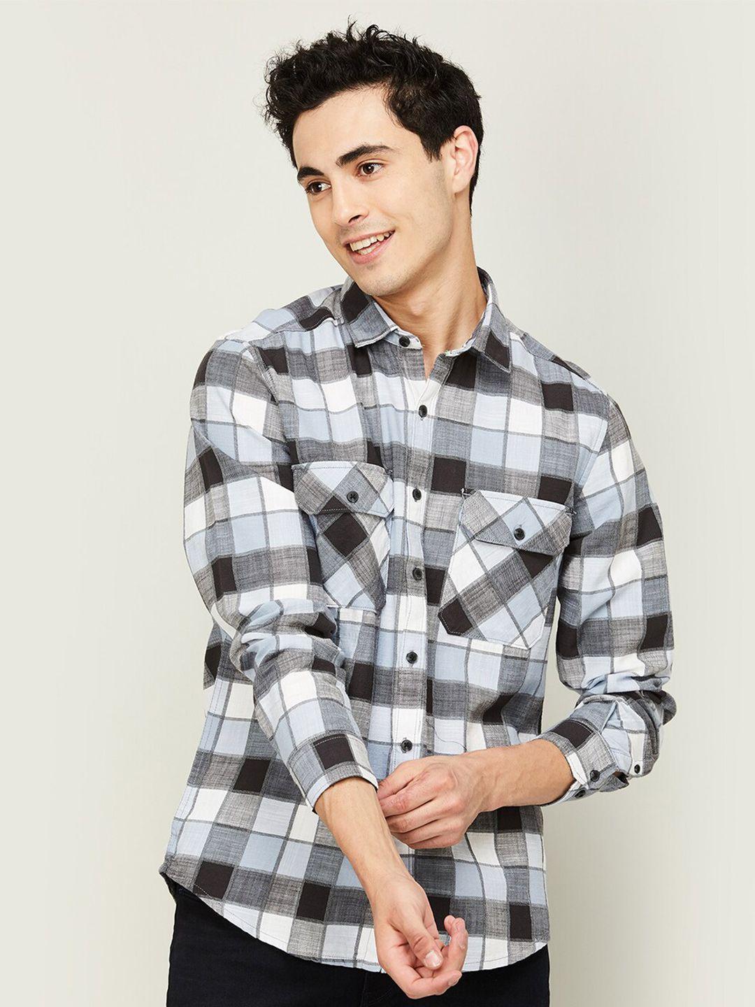 bossini cotton checked regular fit casual shirt