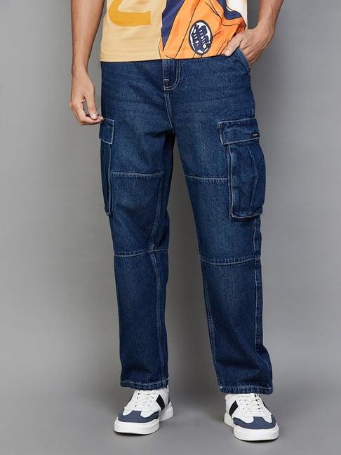 bossini dark blue cotton regular fit cargo jeans