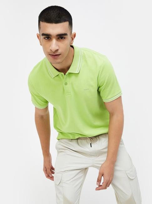 bossini green cotton regular fit polo t-shirt