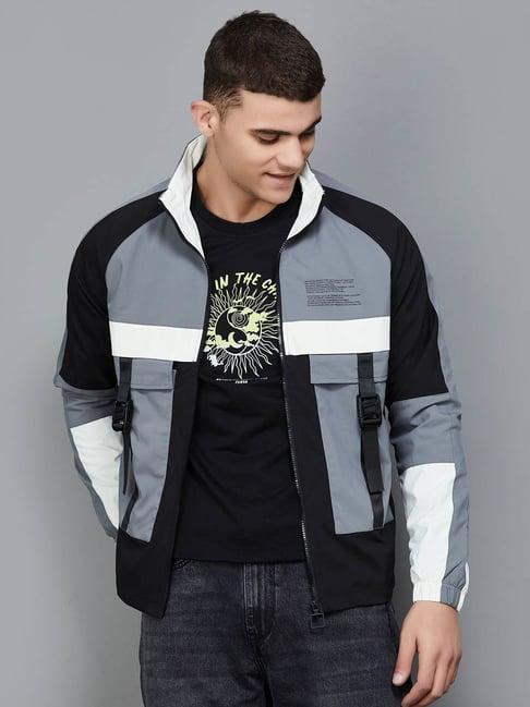 bossini grey regular fit colour block jacket