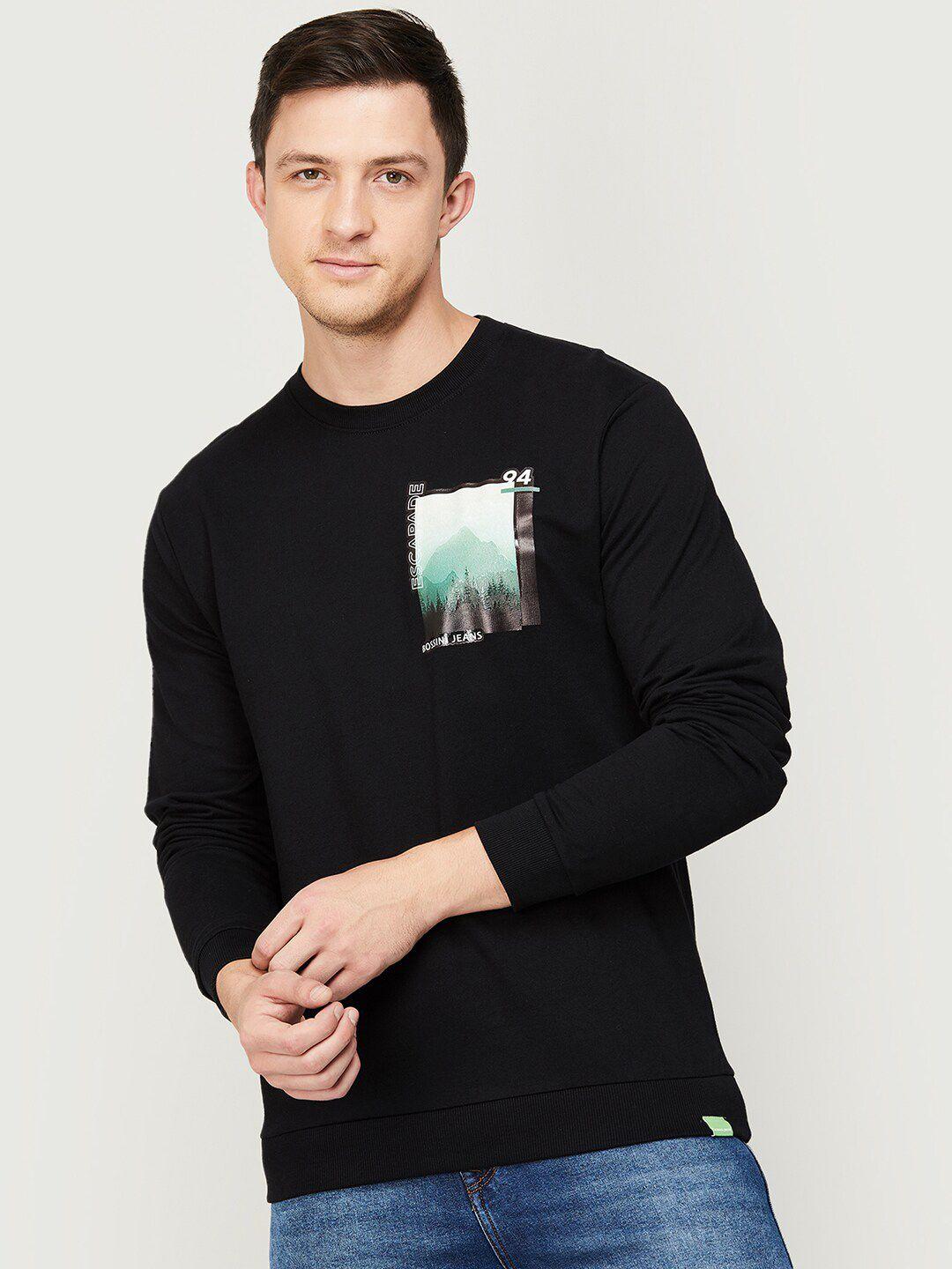 bossini men black printed cotton sweatshirt