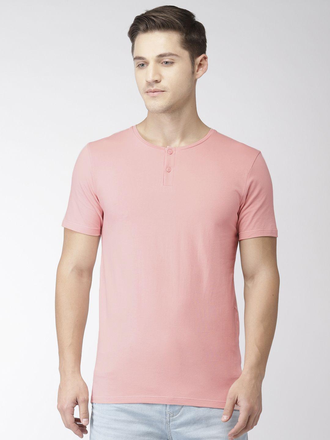 bossini men pink solid henley neck t-shirt