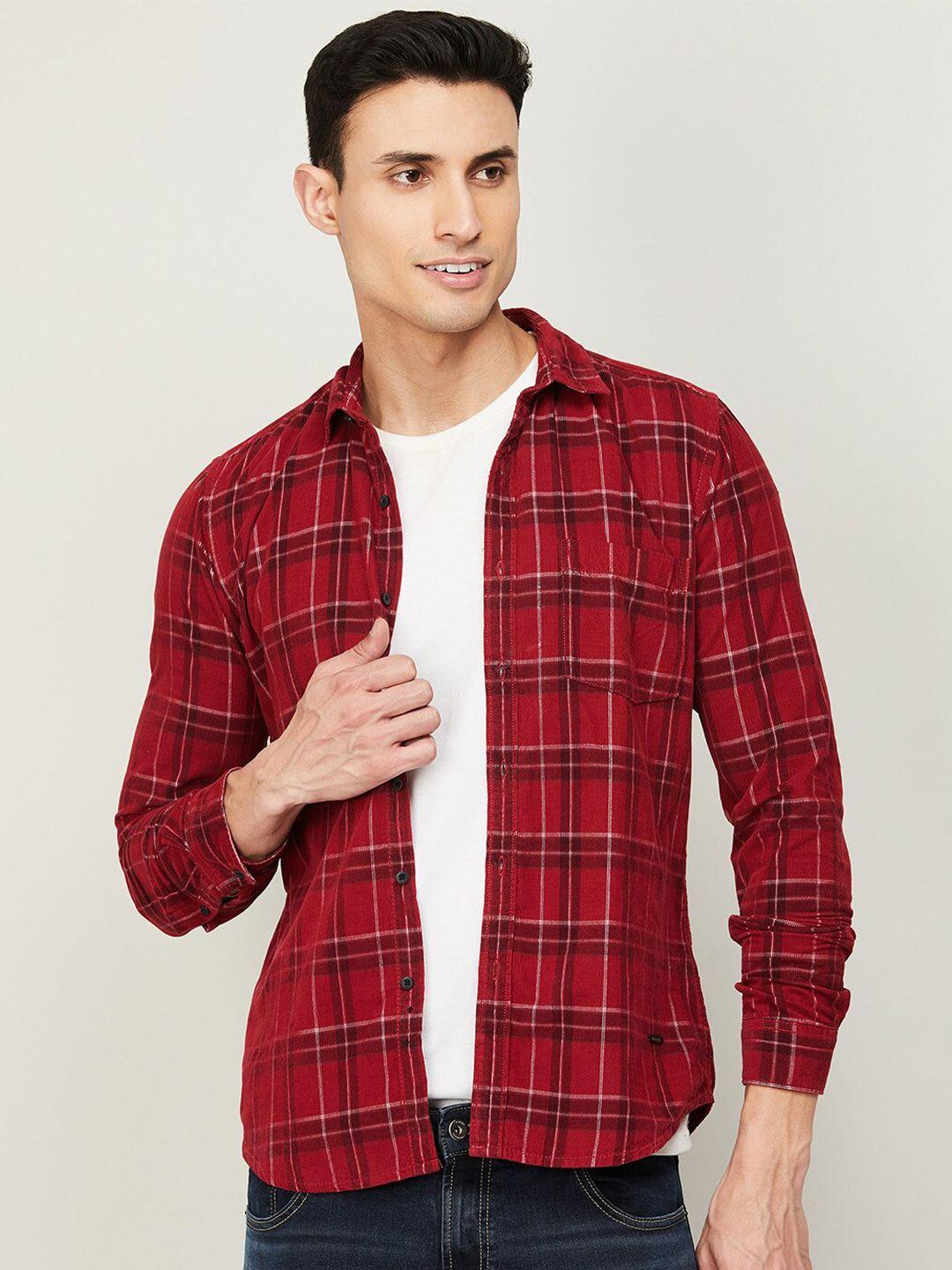 bossini men slim fit tartan checks cotton casual shirt