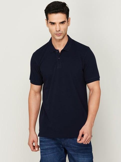 bossini navy cotton regular fit polo t-shirt