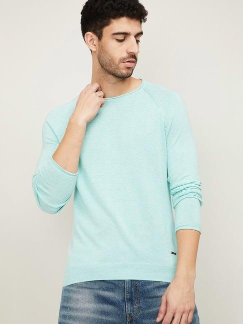 bossini sky blue cotton regular fit sweater