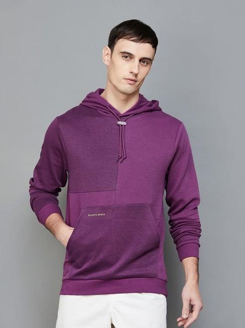 bossini violet cotton regular fit hooded sweatshirt