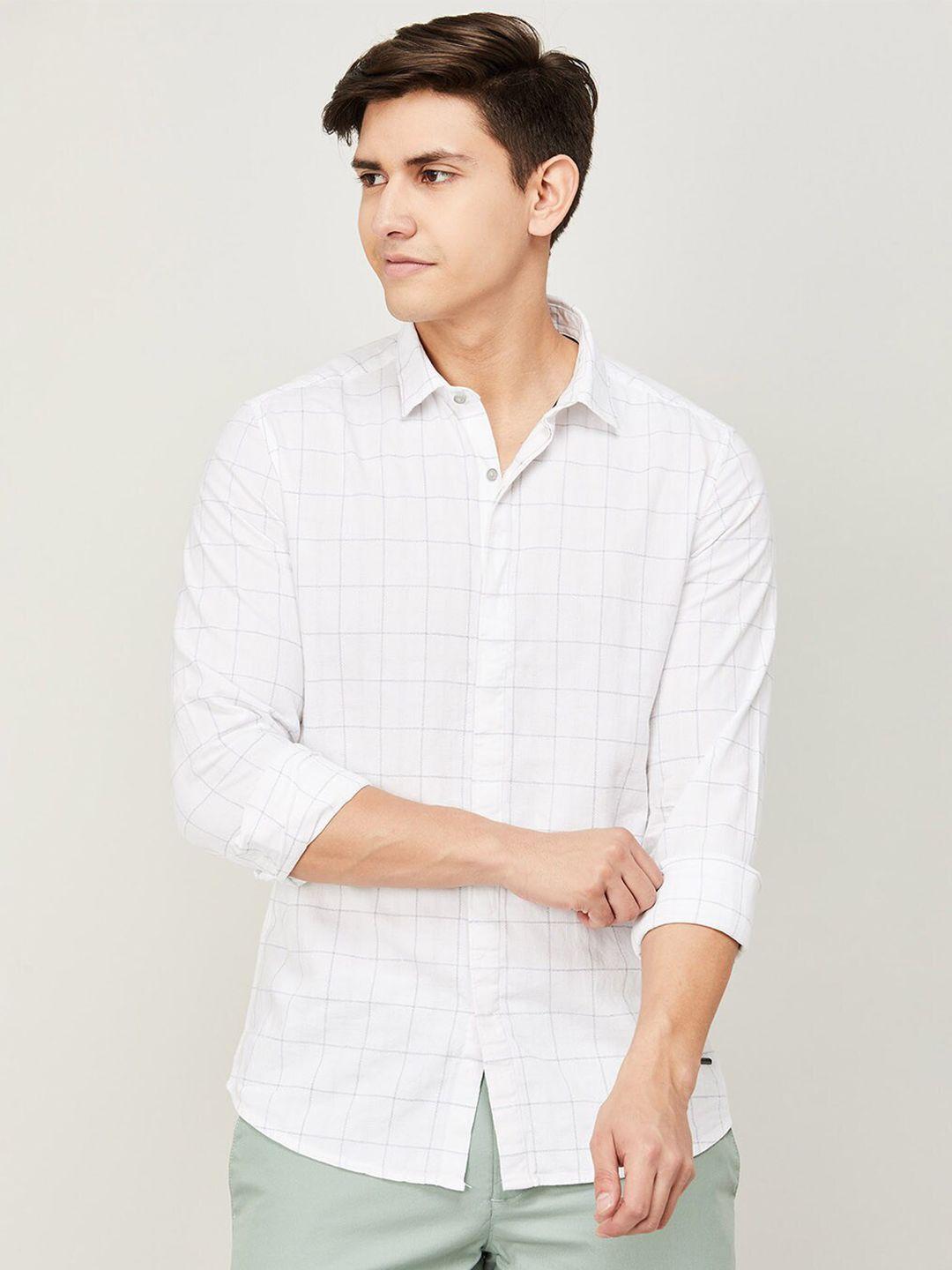 bossini windowpane checked spread collar cotton casual shirt