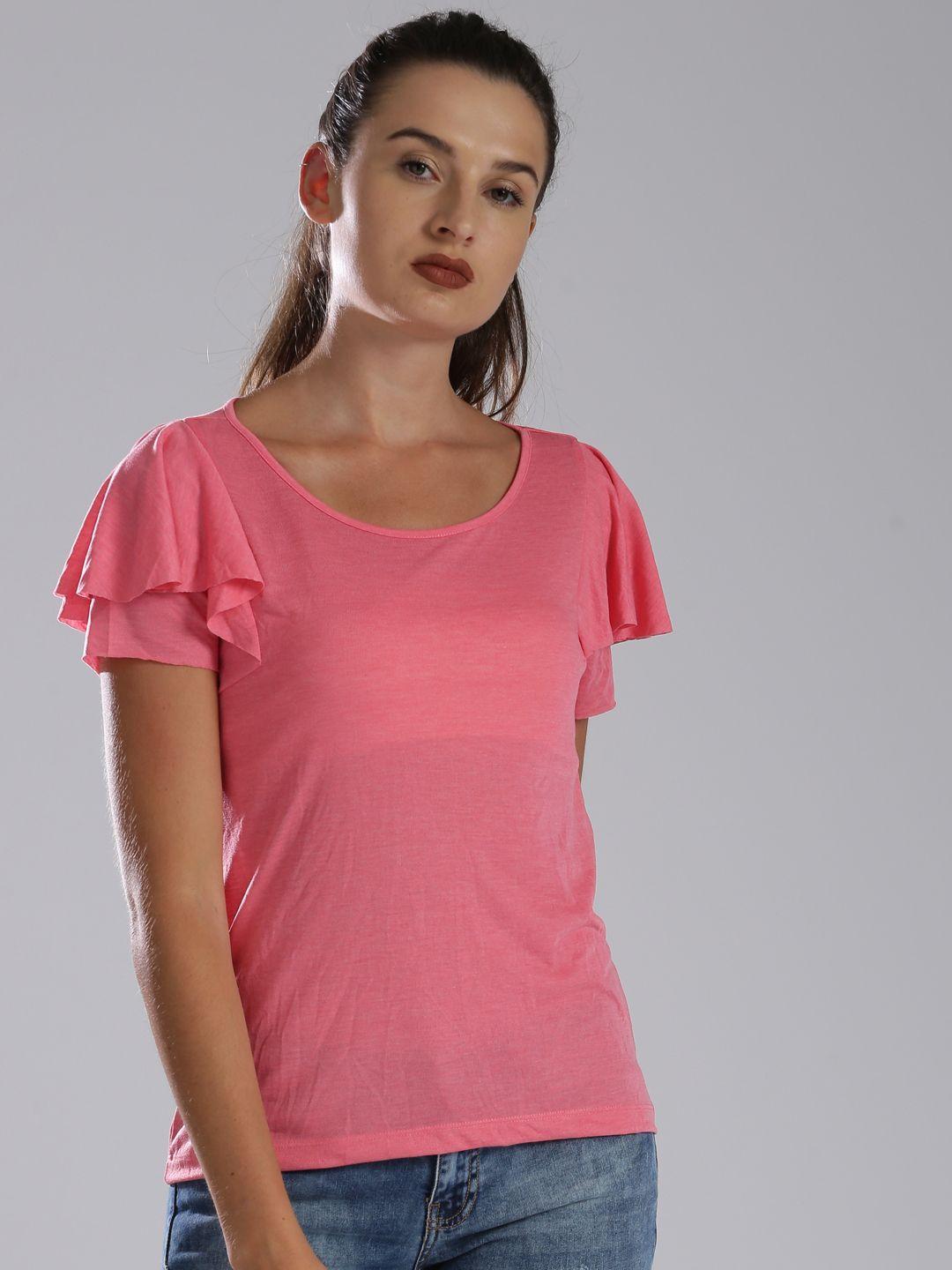 bossini women pink solid semi-sheer top
