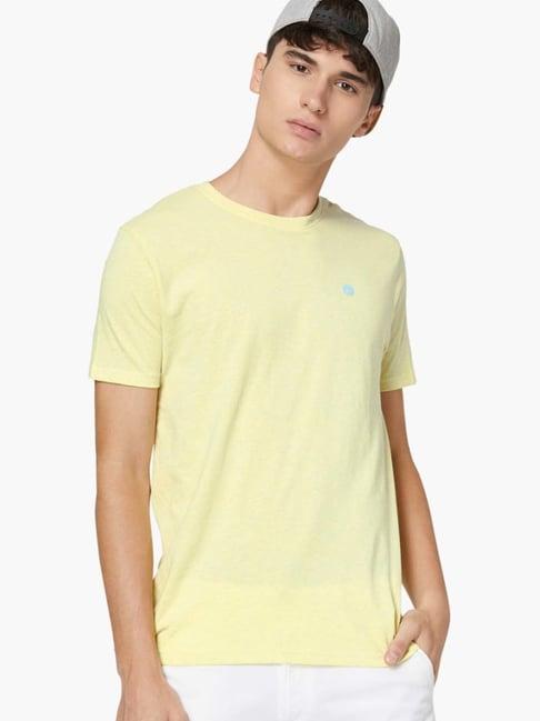 bossini yellow cotton regular fit t-shirt