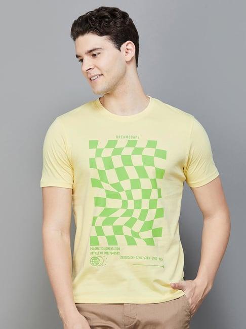 bossini yellow regular fit printed crew t-shirt