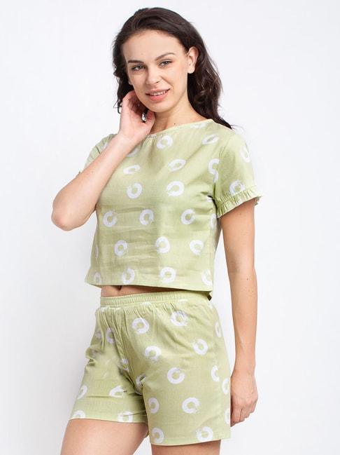 boston club mint printed crop top with shorts