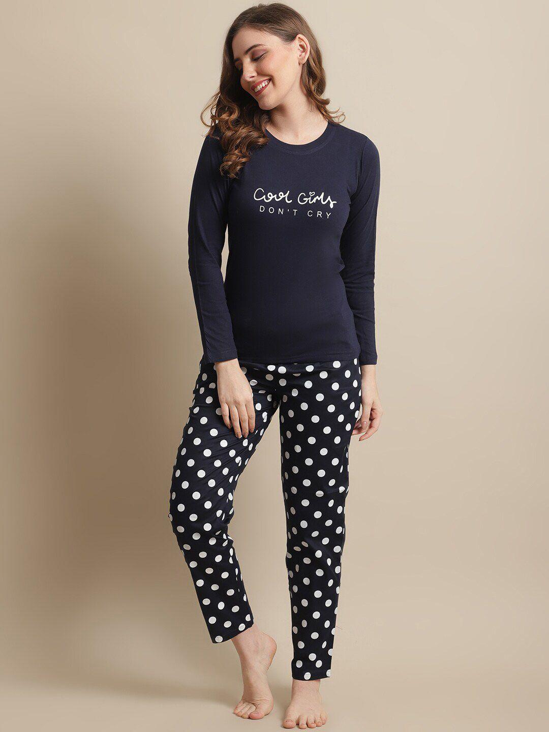 boston club polka dots printed pure cotton night suit
