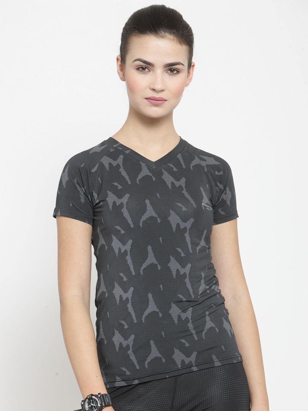 boston club women black printed v-neck dri-fit raw edge t-shirt