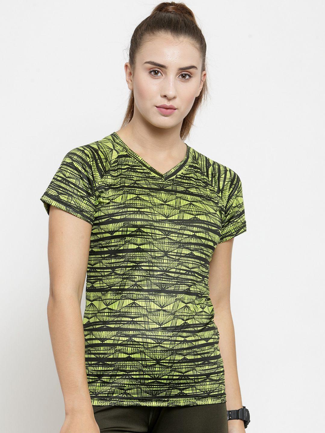 boston club women lime green printed v-neck t-shirt