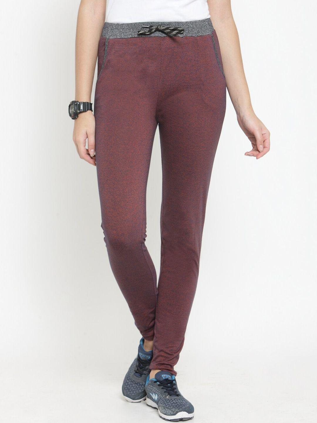 boston club women maroon regular fit solid pure cotton track pant