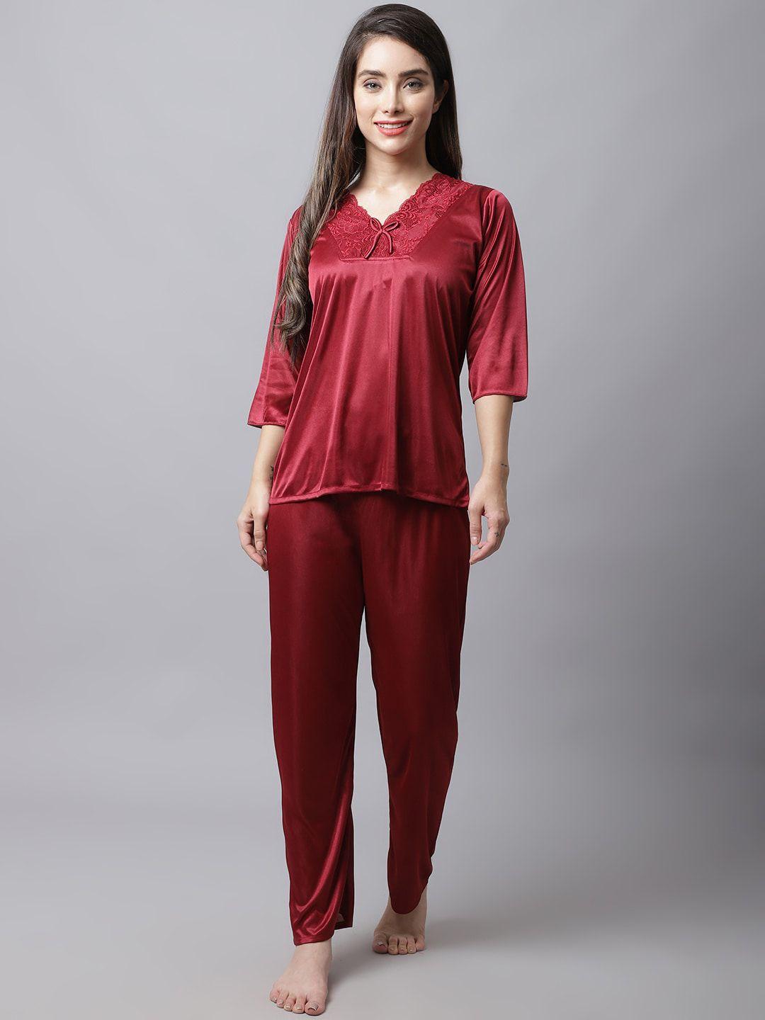 boston club women maroon satin night suit