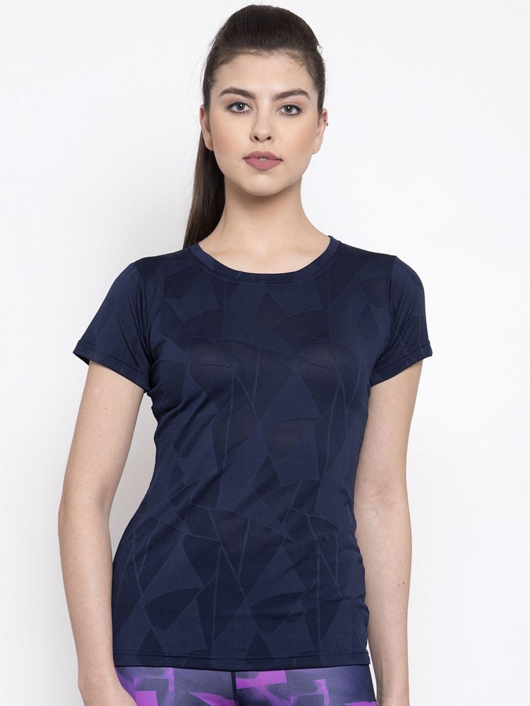 boston-club-women-navy-blue-printed-extended-sleeves-ethnic-dri-fit-pockets-t-shirt