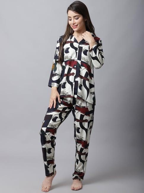 boston club beige printed shirt pyjama set