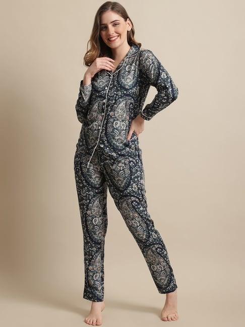 boston club blue floral print shirt pyjama set