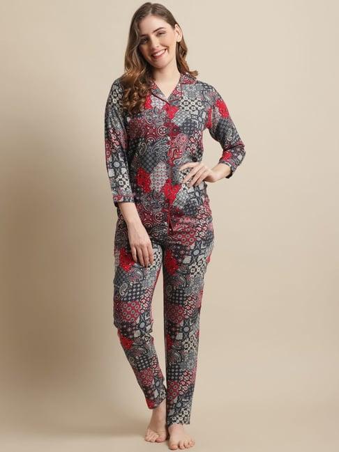 boston club grey printed shirt pyjama set