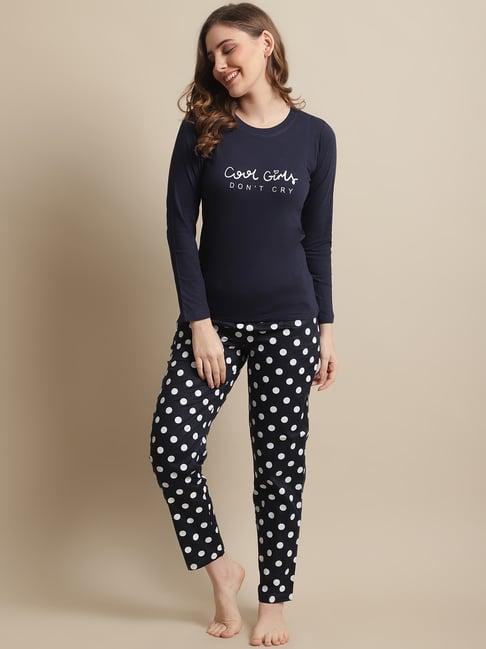 boston club navy cotton printed top pyjama set