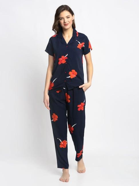 boston club navy floral print shirt with pyjamas