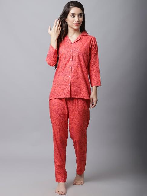 boston club orange floral print shirt pyjama set