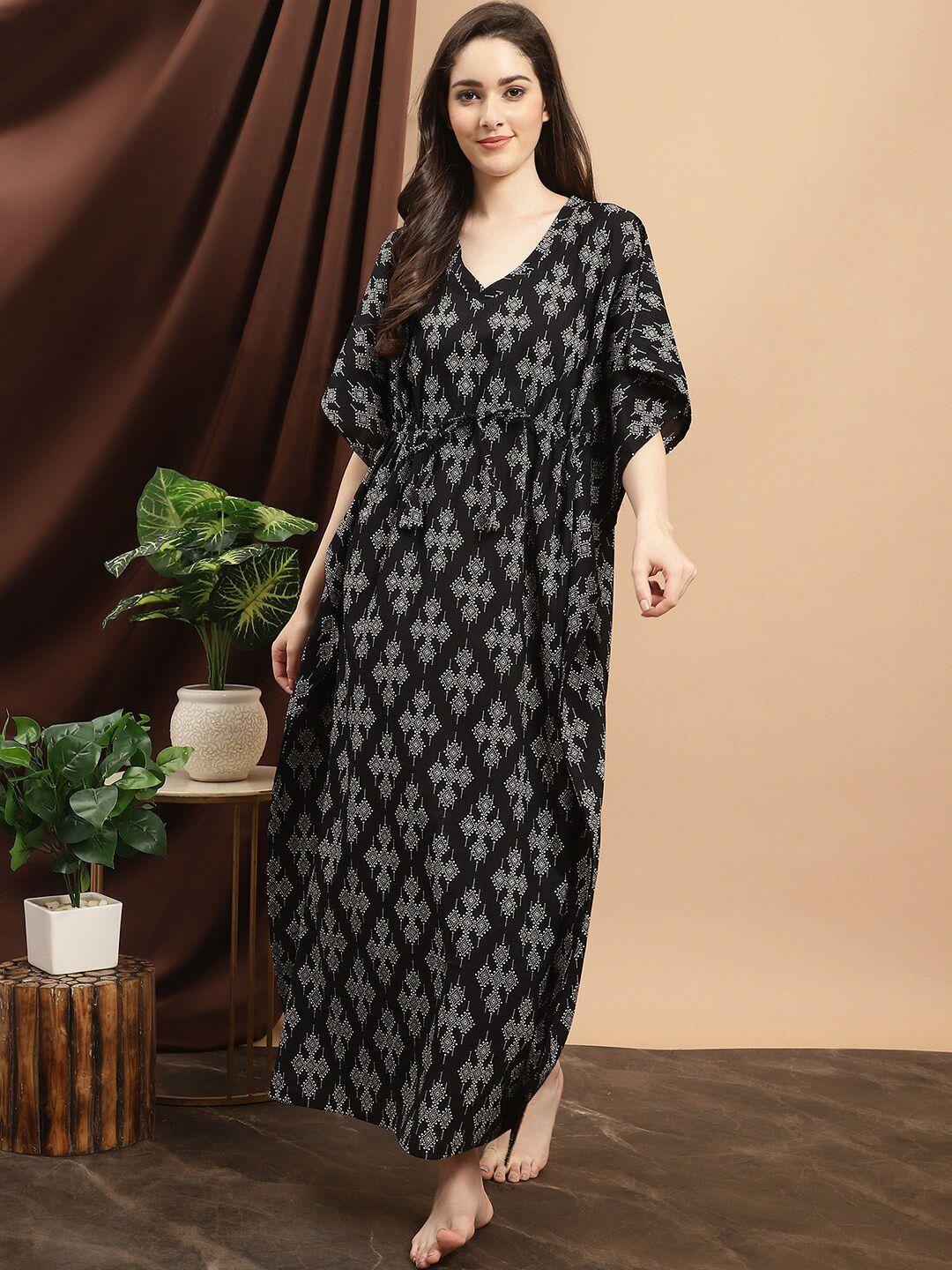 boston club printed v-neck pure cotton kaftan nightdress